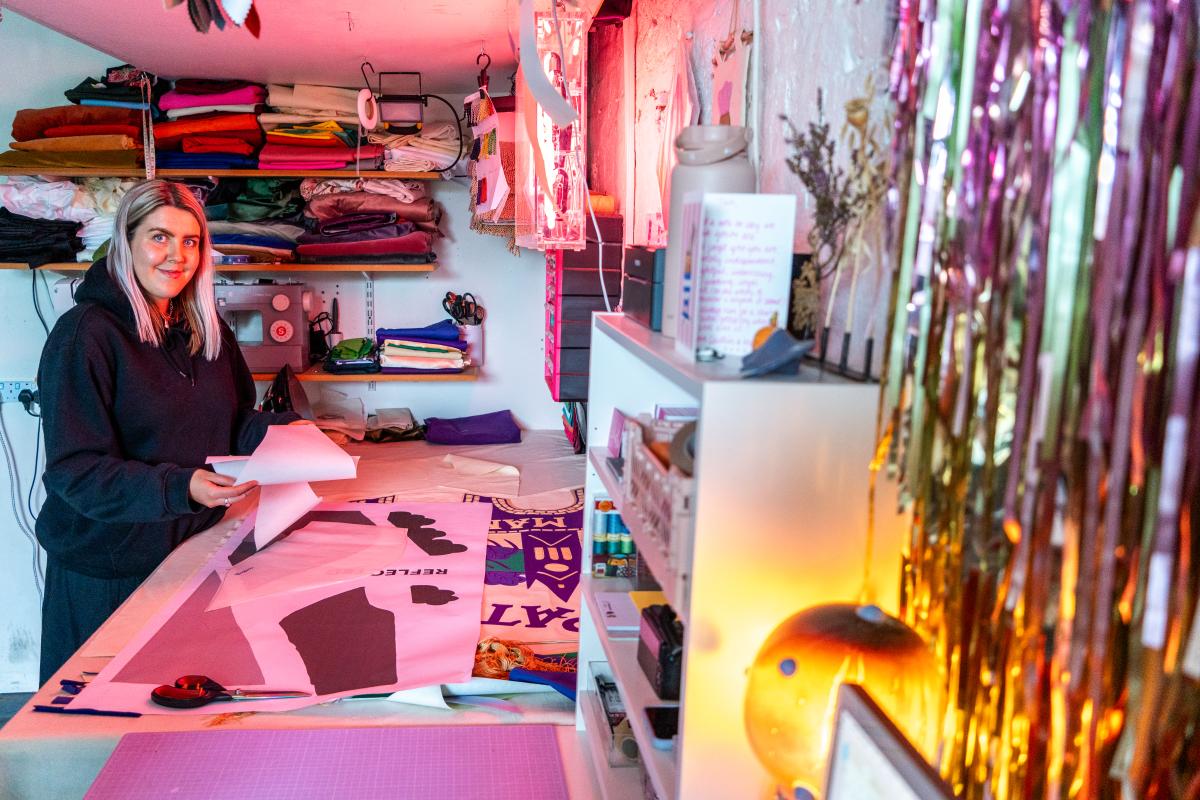 Fabric artist in studio 