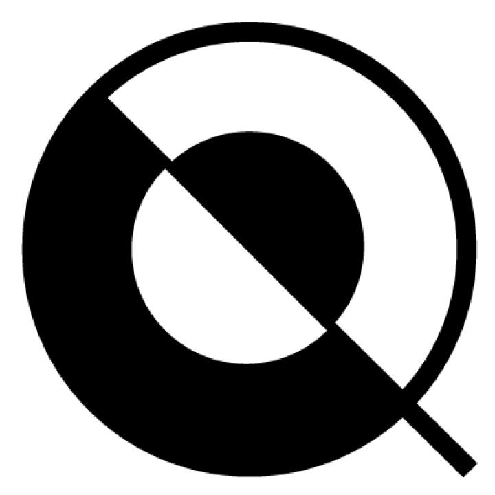 A diagram of the letter Q filled with alternate black and white colours